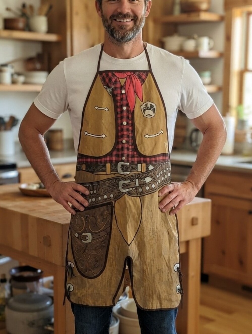 Vintage 1985 "Cowboy" Novelty Apron by Salamander - Western Graphic Kitchen Wear